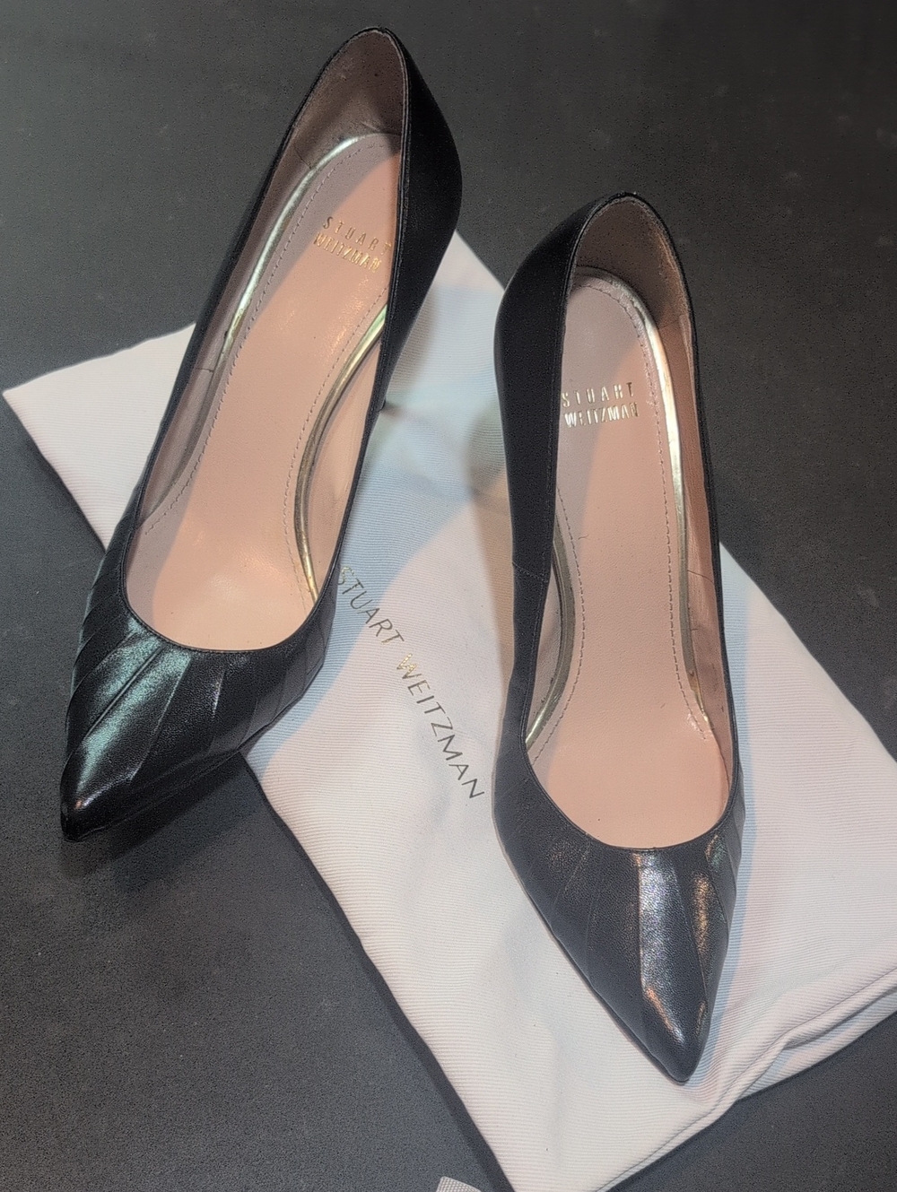 Stuart Weitzman Black Pointed Leather High Heels